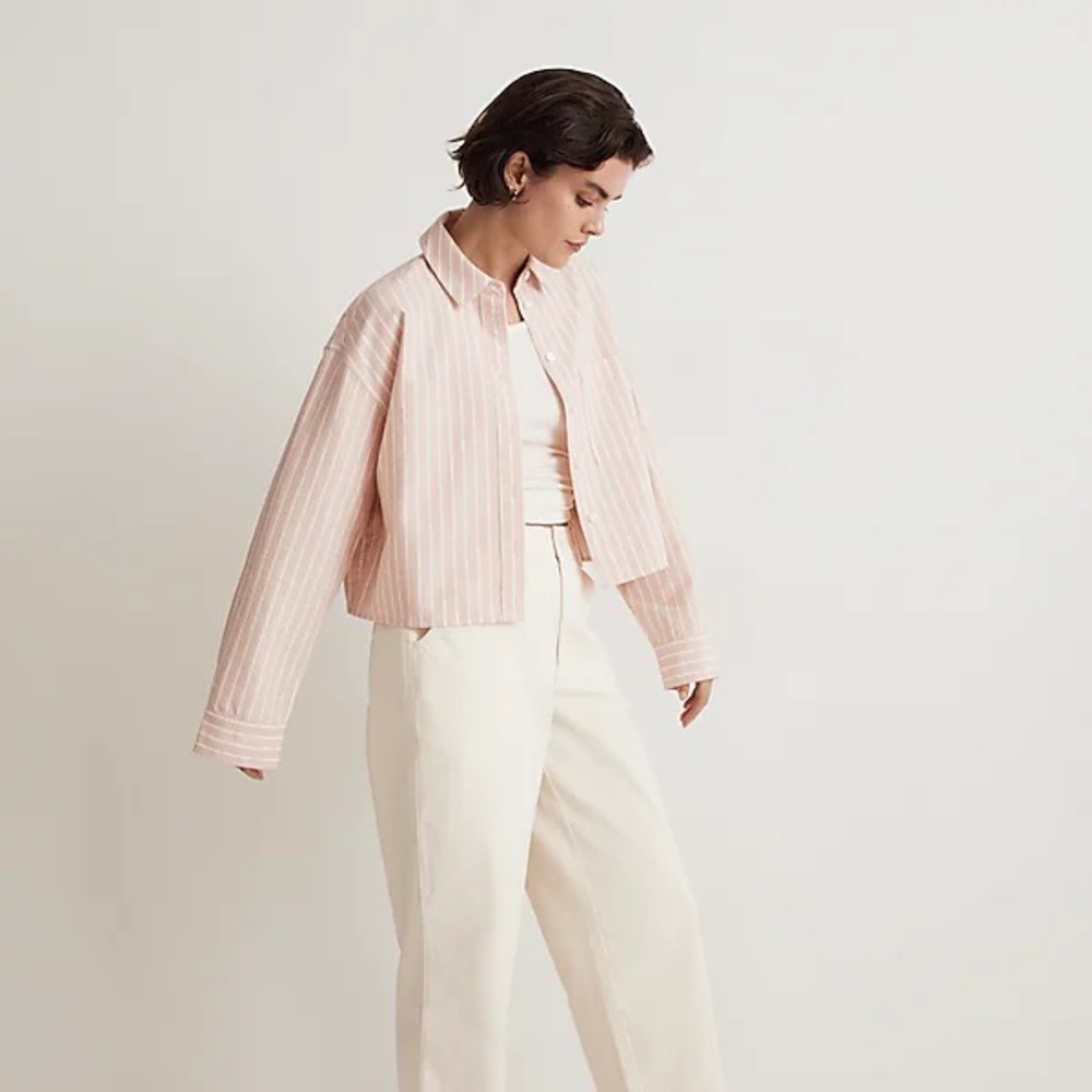 Madewell The Signature Oxford Crop Shirt in Dusty Rose Size Medium